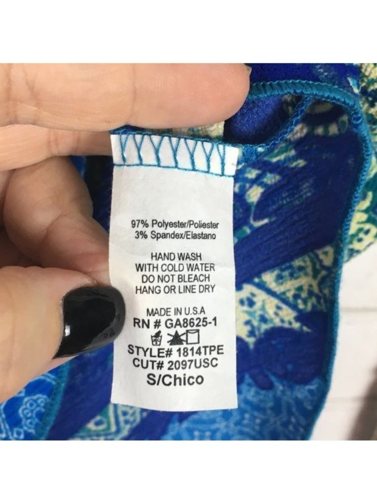Blue & Green Patterned Sleeveless Tank Top By Pants Store S 97% Polyester 3% Spa — image 4 of 5